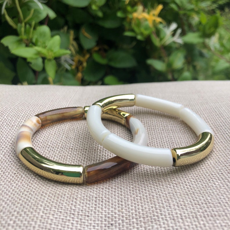 Bracelet élastique avec perles tube incurvé en acrylique image 2