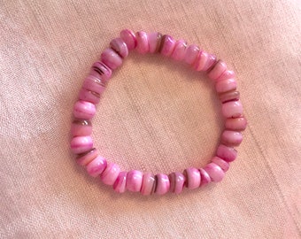 Bracelet élastique perles Heishi coquillage rose