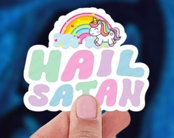 Hail Satan, Cute Unicorn, Religious Sticker, Satanism Die Cut for tumblers, laptops, notebooks, cell phones