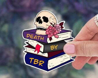 Death By TBR Schädel & Blumen Sticker Stationär für Becher, Laptops, Notebooks, Handys To Be Reading