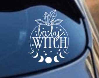 Baby Witch, Moon Crystals Vinyl Decal, rear view window, windshield, cups, doors, lockers truck car accessories indoor outdoor