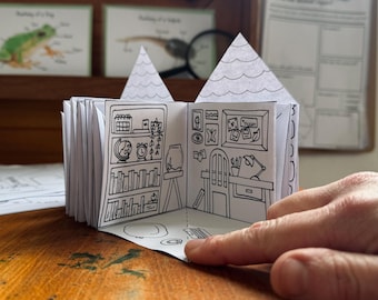 Faltbare Papierhaus-Vorlage: 10 vordefinierte Zimmer, bereit zum Ausmalen