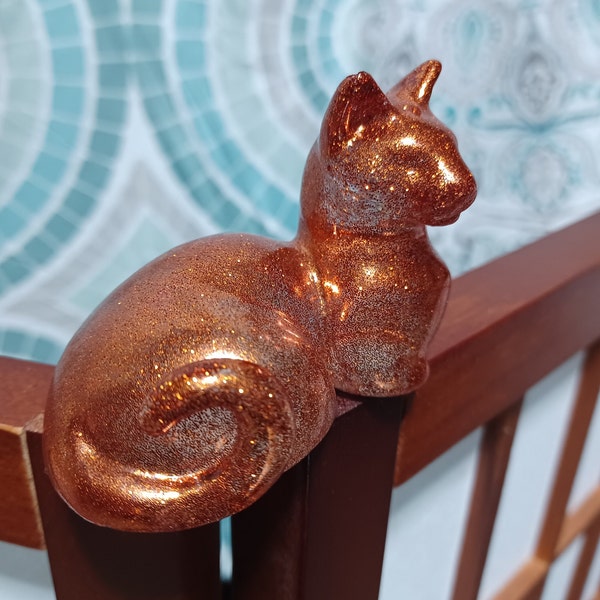 Sparkly Copper Glitter Cat - Resin Figure - one-of-a-kind gift for cat lovers - unique handmade kitty figurine - Holiday Gift