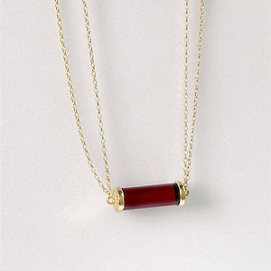 Silver Gold-Plated & Cherry Amber Collier, Cylinder Baltic Amber Gemstone, Elegant, Classic
