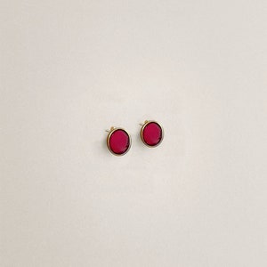 Silver Gold-Plated & Cherry Amber Stud Earrings, Flat Oval Baltic Amber Gemstone, Elegant, Classic