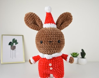 Coco the bunny Christmas edition crochet pattern. DIY amigurumi pattern. Make your own adorable bunny. English PDF pattern, US terms.