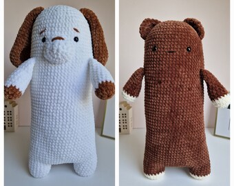 Big long dog and bear crochet pattern. Create your own big long dog and bear amigurumi plush. Great cuddlebud Available in English and Dutch.