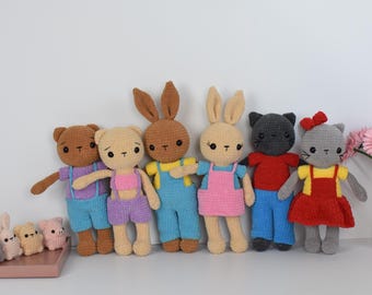 Crochet pattern for Daisy, Dirk, Lenny, Lily, Ricky and Rosie. Make your own cute dolls with clothes.  Make your own plushie. ENGLISH PATTERN
