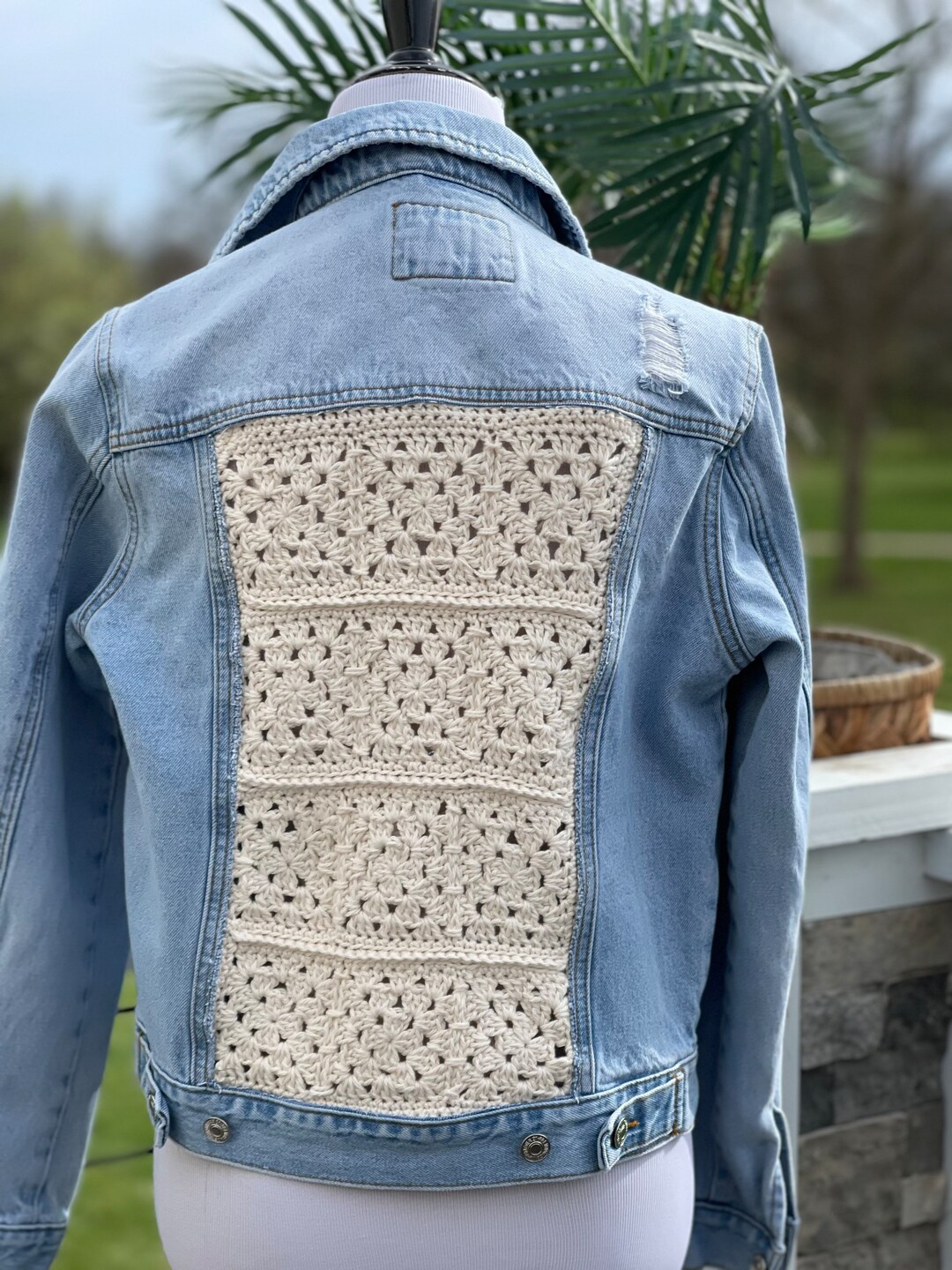 Upcycled Crochet Jean Jacket Etsy