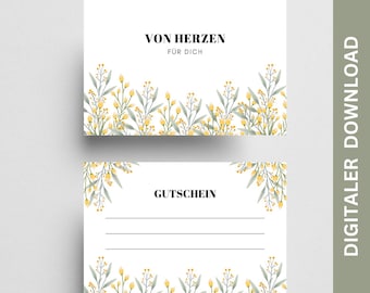 Voucher template for printing | Floral design | Digital PDF A6 | Create your own gift idea | Last-minute gift download