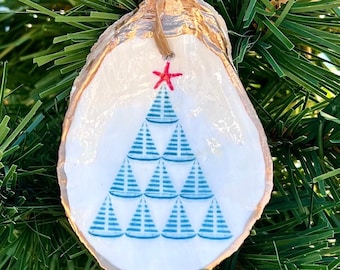 Gilded Oyster Shell Ornament: Chesapeake Bay Sailboat Christmas Tree