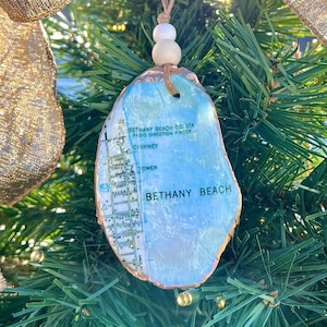 Vergoldete Austernschale mit Vintage Bethany Beach Map