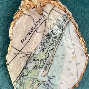 Custom Map Oyster Shell, Decoupage Nautical Chart, Coastal Decor