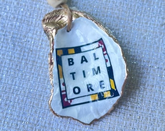 Gilded Baltimore oyster shell ornament, ring dish, trinket dish, wine charm or magnet. Unique Charm City gift!