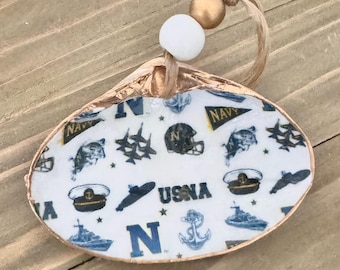 Officially Licensed Naval Academy USNA clam Shell Ornament or Ring Dish. Unique Navy Midshipmen Gift, Annapolis Coastal Decor