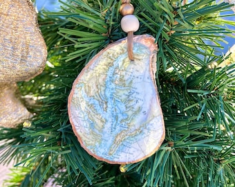 Gilded Chesapeake Bay Oyster Shell Ornament: Vintage Map Art