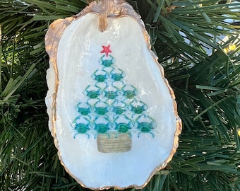Gilded Oyster Shell Ornament/Ring Dish: Maryland Crab Tree, Coastal Gift
