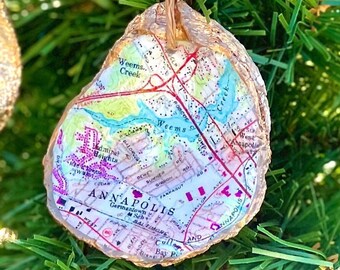 Annapolis Oyster Shell Ornament with Vintage Map – Admiral Heights, West Annapolis, Weems Creek, Germantown