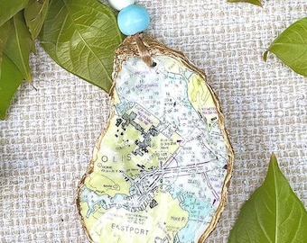 Annapolis NOAA Chart Oyster Shell Ornament | Chesapeake Bay Keepsake | Eastport & USNA Gift | Wedding, Anniversary, or Engagement Favor