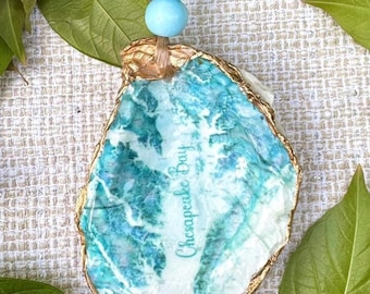 Watercolor Chesapeake Bay Map Oyster Shell Ornament | Coastal Maryland Décor | Hand-Gilded Nautical Keepsake