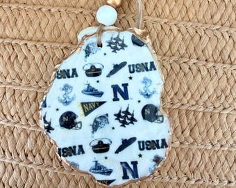 USNA Naval Academy Oyster Shell Ornament, Nautical Annapolis Decor, Midshipmen Gift