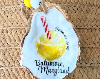 Hand-Painted Oyster Shell Ornament | Baltimore Lemon Stick Charm City Coastal Décor