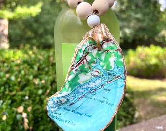 Gilded Oyster Shell Ornament: Vintage Topsail Island Map