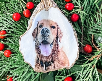 Custom Pet Photo Oyster Shell Ornament: Gilded Animal Lover Gift