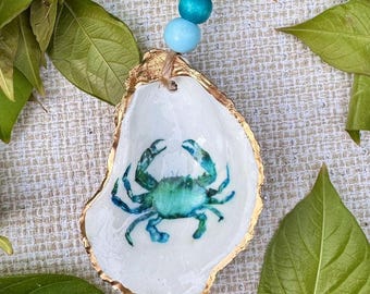 Blue Crab Oyster Shell Ornament | Chesapeake Bay Coastal Décor | Nautical Maryland Gift | Hand-Gilded