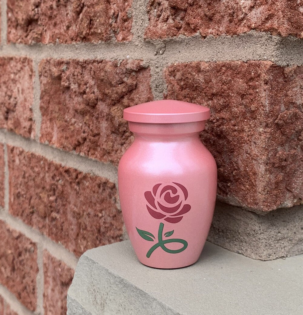 Rose Small Urn, Pink Mini Urn for Human Ashes or Pet Ashes, Cremation Keepsake Urn, With Velvet