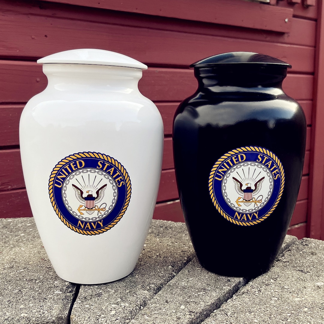 Navy Cremation Urn, Adult Military Funeral Urn, Large Memorial Urn With