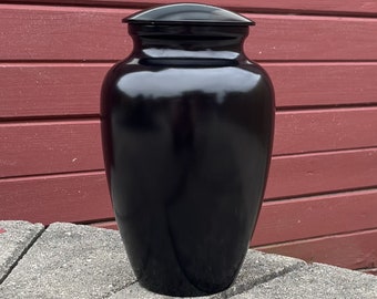 Adult Urn for Human Ashes, Black Cremation Urn, Funeral Urn, Large Memorial Urn with Velvet Bag, 200 Lbs Capacity