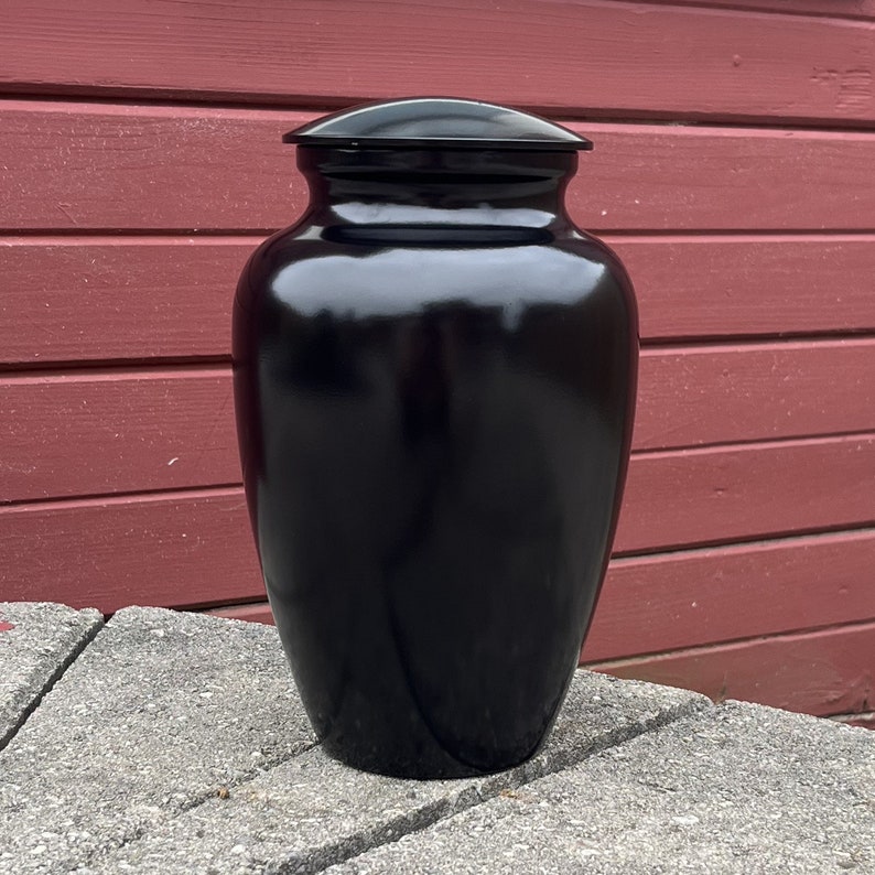 Adult Urn for Human Ashes, Black Cremation Urn, Funeral Urn, Large Memorial Urn with Velvet Bag, 200 Lbs Capacity image 1