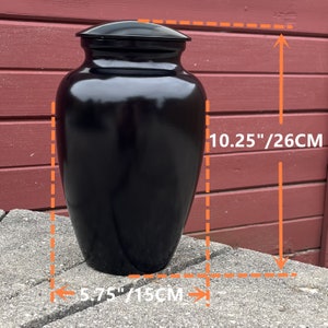 Adult Urn for Human Ashes, Black Cremation Urn, Funeral Urn, Large Memorial Urn with Velvet Bag, 200 Lbs Capacity image 2