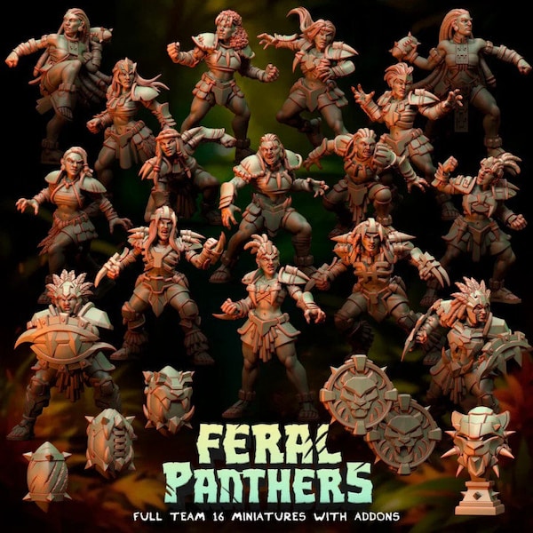 Feral Panthers Team (Amazones) - Punga Miniatures - met bloedkombases