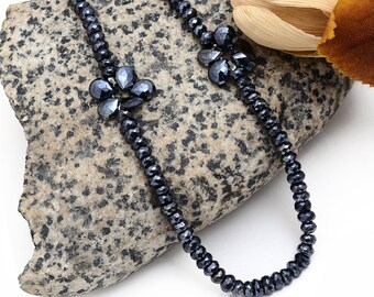 Flower On String Rondelle Necklace, Crystal Coated Black Spinel Necklace, Faceted Beads Necklace, Handmade Gemstone Fancy Necklace, NK055