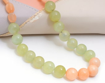 Dusty Beauty Multi Form Perlen Halskette, Jade Halskette, Pfirsich Mondstein Halskette, glatte runde Perlen und ovale Perlen Phantasie Halskette, NK013