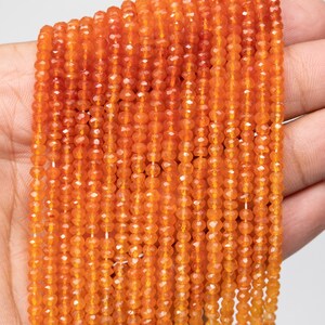 Natural Carnelian Faceted Rondelle Beads, 3.5 mm To 4 mm, Orange Carnelian Beads, Carnelian Jewelry Making Gemstone Beads, 18 Inch, SKU341