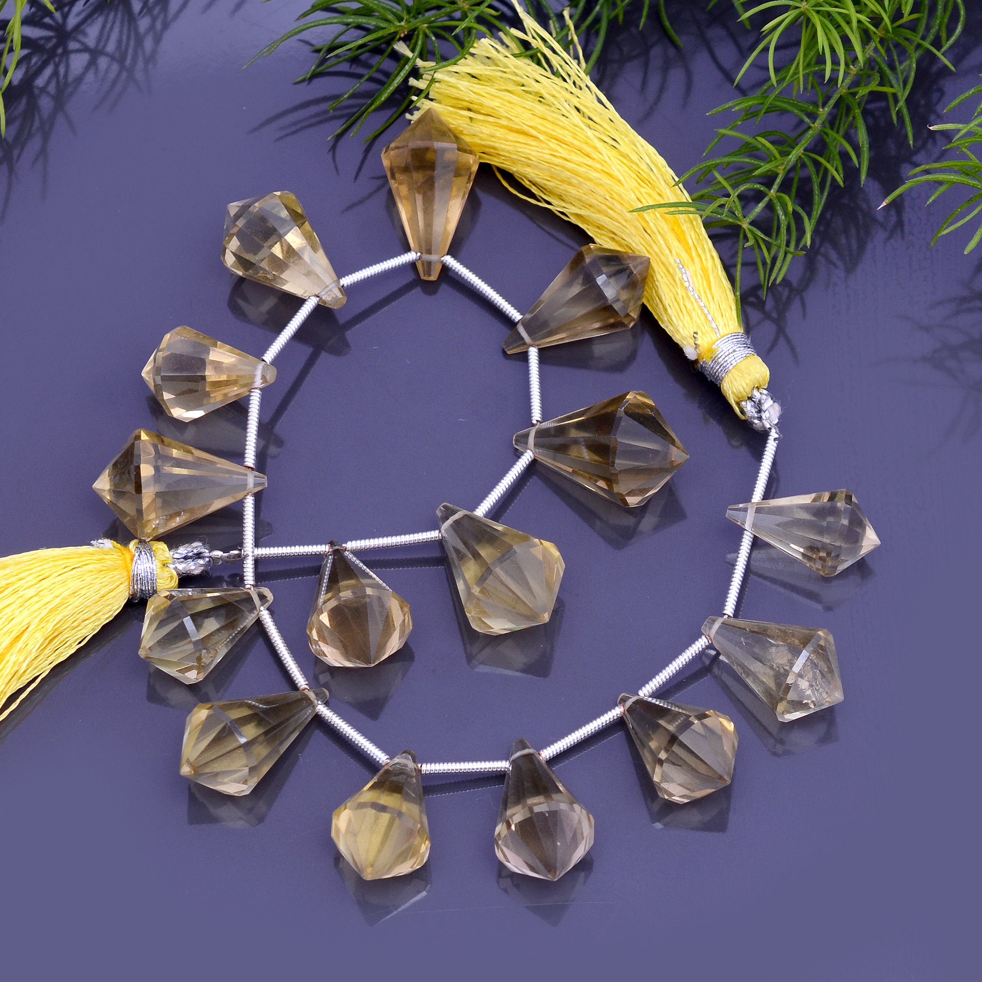 ラピス Lemon Quartz Faceted Fancy Beads, Yellow Cone Shape Drops, Jewelry