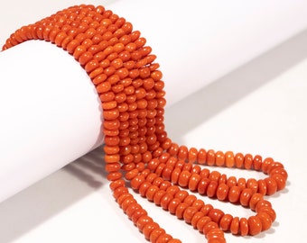 Natural Red Coral Smooth Rondelle Beads, Jewelry Making, 3.5 to 7mm, 16 Inch, SKU2318