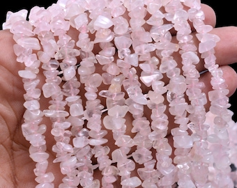 Rose Quartz Smooth Chips Beads, 6 mm To 8 mm, Rose Quartz Chips, Quartz Uncut Chips, Gemstone Chips, Jewelry Making Beads, 36 Inch, SKU100