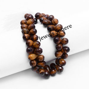 Tiger Eye Faceted Briolettes Drops Beads, Tiger Eye Teardrop Beads, Tiger Eye Jewelry Making Gemstone Beads, 7 Inch Strand, SKU1360