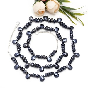 Minimalist Black Spinel Necklace, Faceted Pear and Rondelle Beaded Necklace, (NK074)
