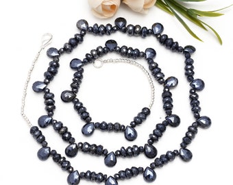 Minimalist Black Spinel Necklace, Faceted Pear and Rondelle Beaded Necklace, (NK074)