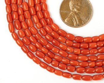 Natural Orange Tube Coral Smooth Beads, Handmade Jewelry Gemstone, Bracelet & Necklace Making, SKU2189