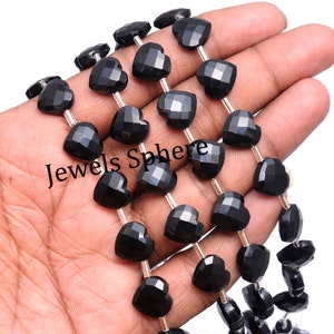 AA Quality 13 Piece Black Onyx Faceted Heart Shape Briolettes, Natural Black Onyx Heart Shape Beads Briolettes, Handmade Briolettes, SKU803