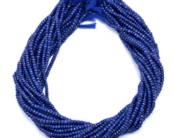 Dyed Blue Sapphire Rondelle Beads: Faceted Mala Beads, 16 Inch Strand