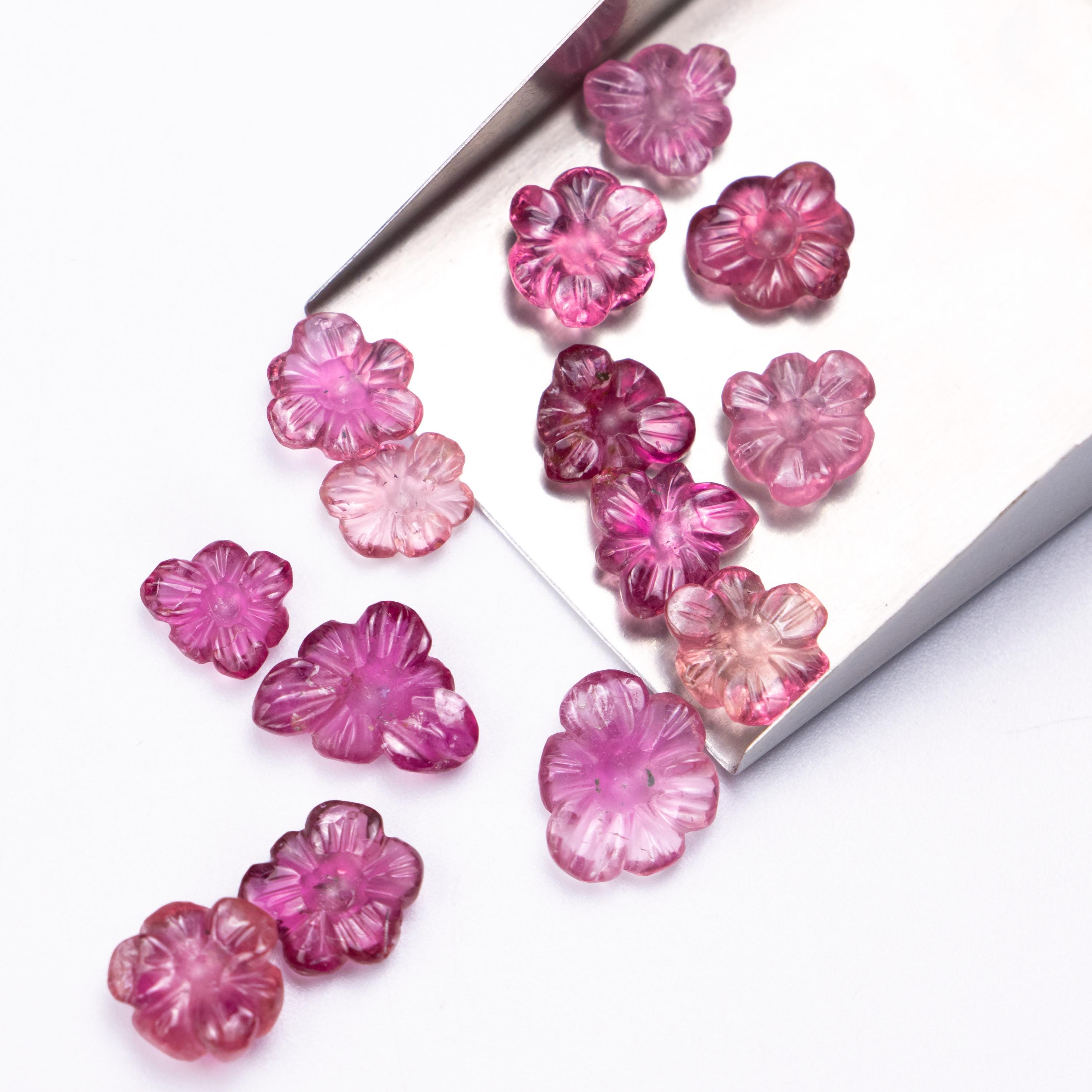 天然ピンクトルマリンフラワールースカービング、宝石ロット