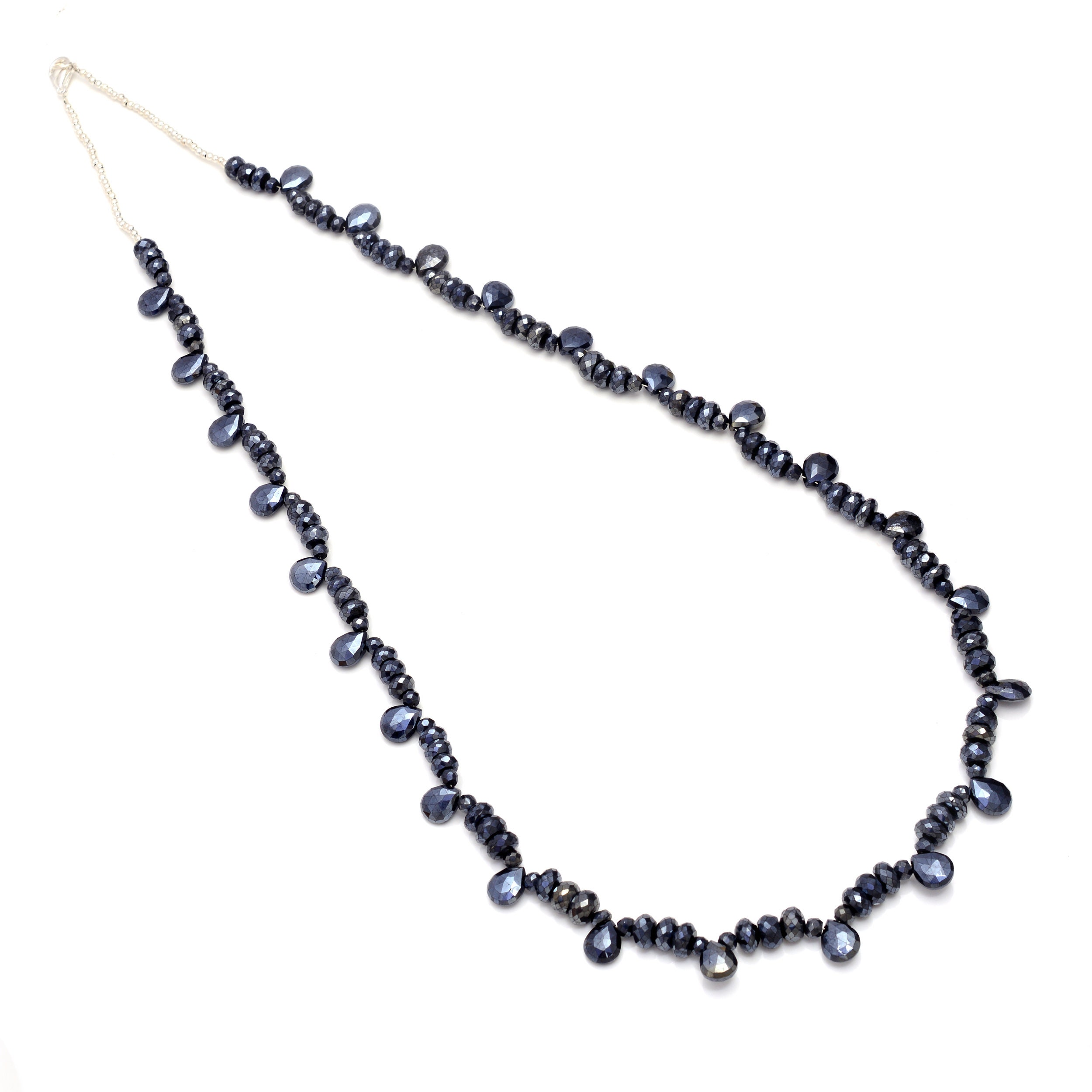 Minimalist Black Spinel Necklace, Faceted Pear and Rondelle
