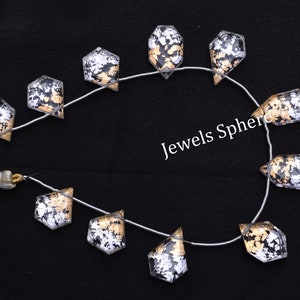 AA Quality Bi Color Gold Flakes And Silver Flakes Faceted Crystal Quartz Fancy Shape Briolettes, Natural Crystal Quartz Briolettes, SKU1017